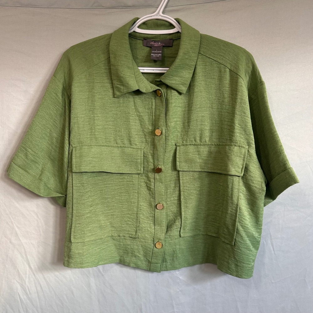 Olive Green Safari Utility Jacket Top 90s Y2K Cargo Pockets Made in USA